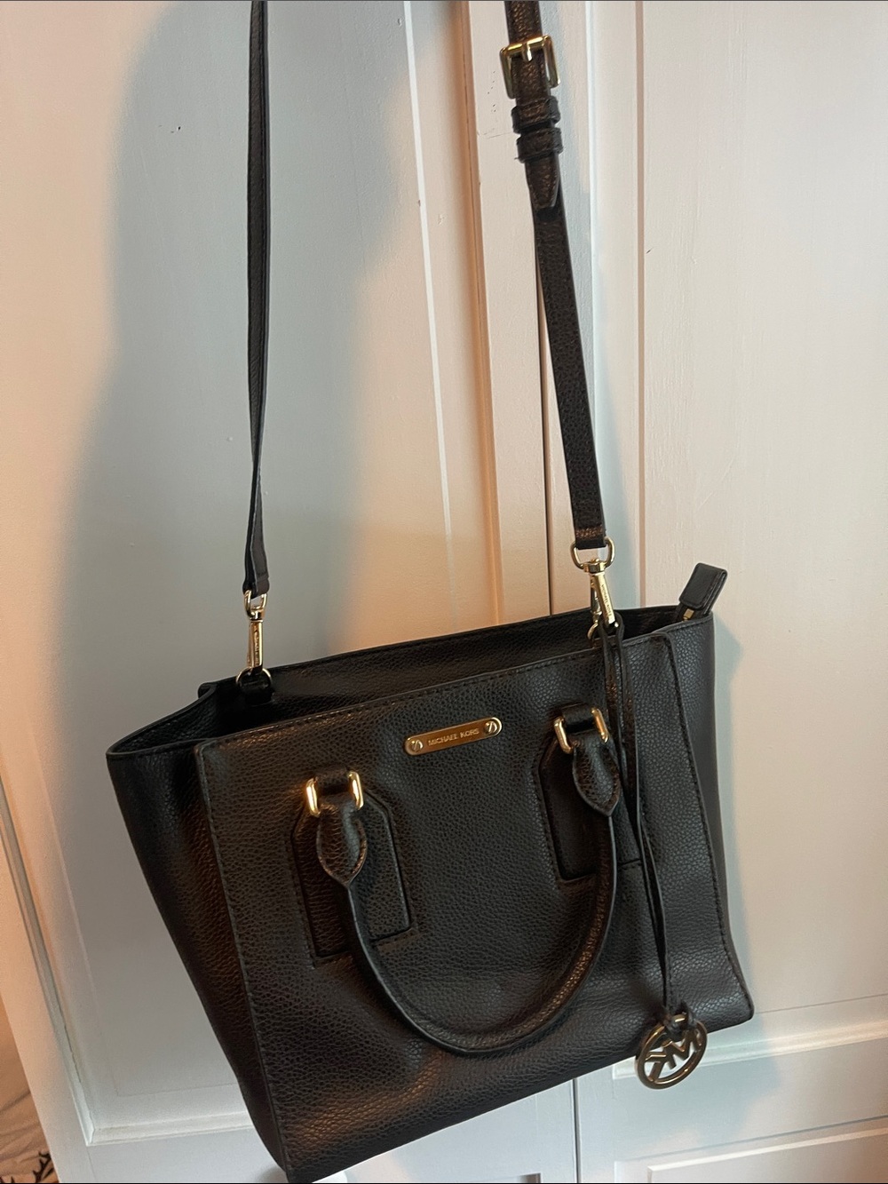 Michael Kors Black Pebbled Leather Satchel with Gold Hardware